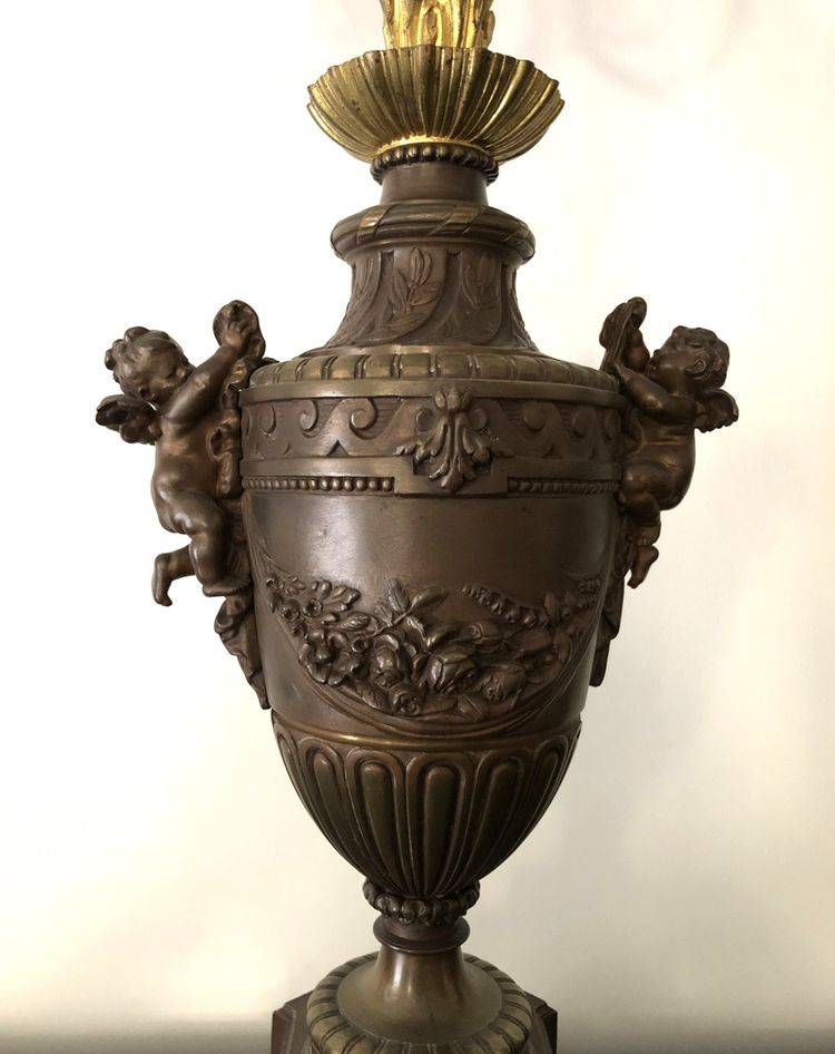 ancienne paire de grands candélabres / chandeliers à 7 feux en bronze doré 83 cm XIXème
