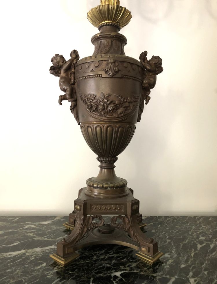 ancienne paire de grands candélabres / chandeliers à 7 feux en bronze doré 83 cm XIXème