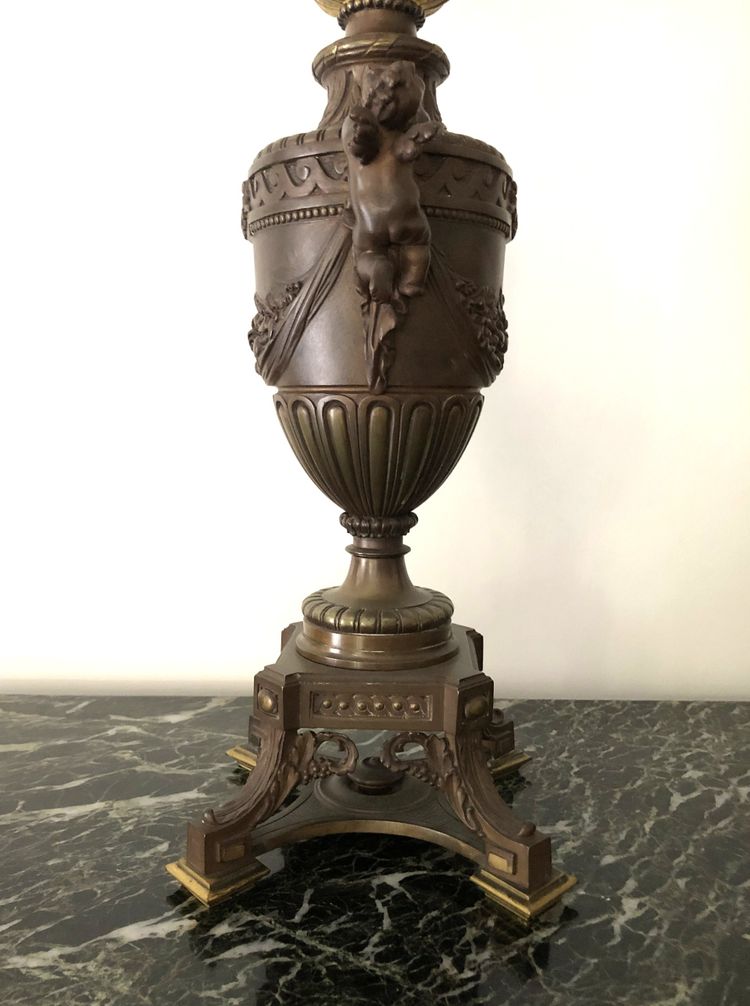 ancienne paire de grands candélabres / chandeliers à 7 feux en bronze doré 83 cm XIXème