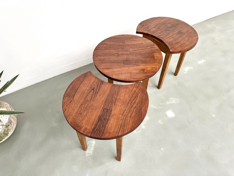 Ensemble de 3 tables basses demi-lune, Danemark, années 60