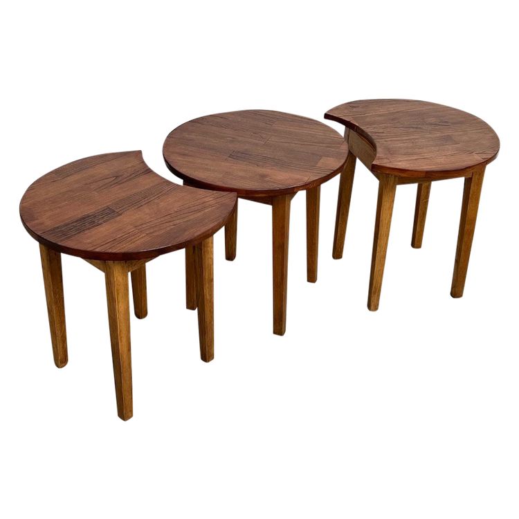 Ensemble de 3 tables basses demi-lune, Danemark, années 60