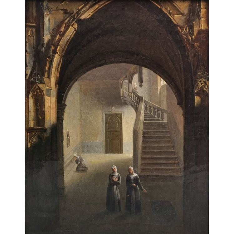 François-Marius GRANET (Entourage de) - Interno di un convento con suore