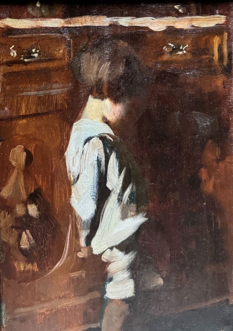 Französische Schule des Impressionismus - Kind mit Kommode, circa 1890