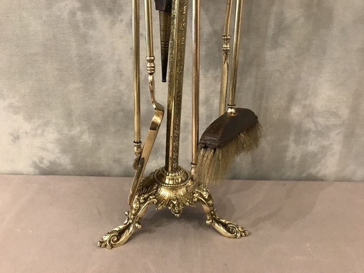 Antico caminetto in bronzo e ottone del XIX secolo