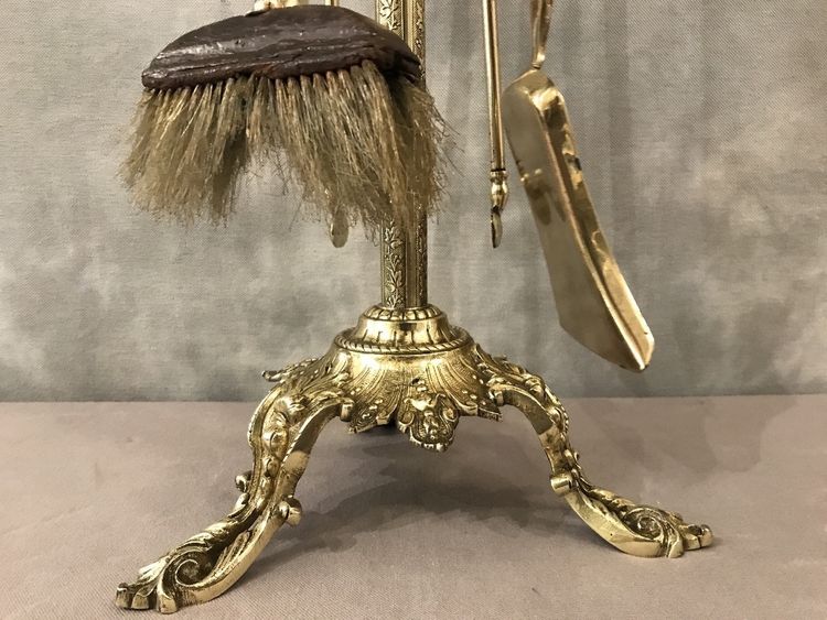 Antico caminetto in bronzo e ottone del XIX secolo