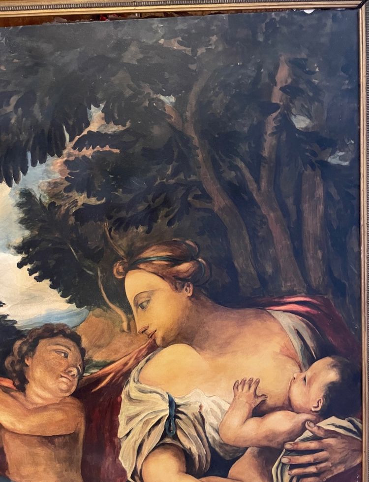 Grand tableau décoratif représentant une mère allaitant son enfant 
