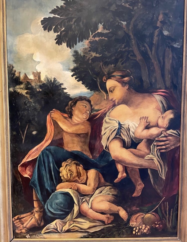 Grand tableau décoratif représentant une mère allaitant son enfant 
