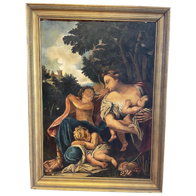 Grand tableau décoratif représentant une mère allaitant son enfant 
