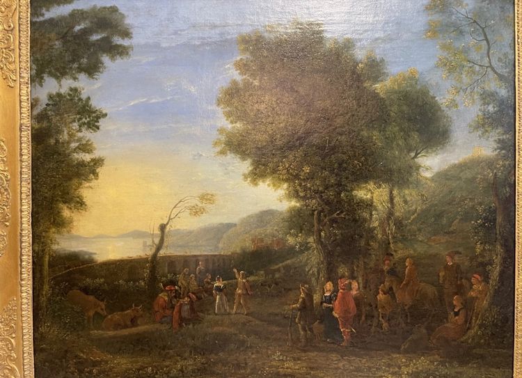 Öl auf Leinwand aus dem 17. Jahrhundert, das eine belebte Landschaft darstellt.