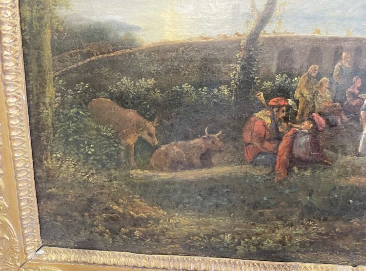 Öl auf Leinwand aus dem 17. Jahrhundert, das eine belebte Landschaft darstellt.