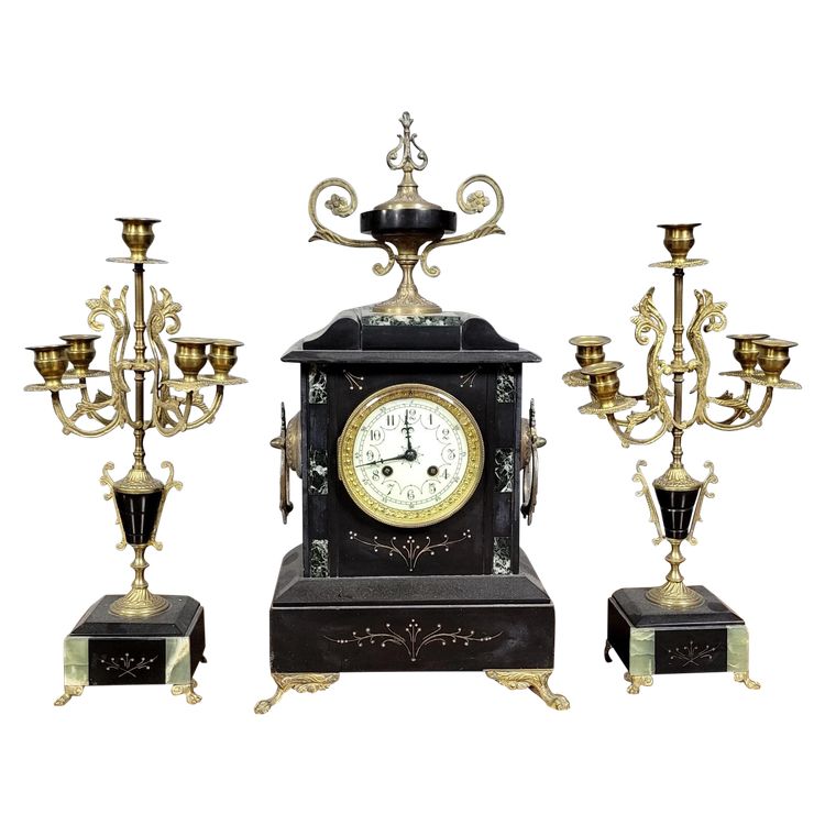 3-piece bronze and marble clock set, Napoleon III period, circa 1880