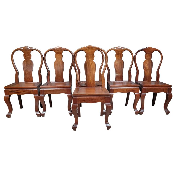 Asie XXeme: Series of 6 solid exotic wood chairs circa 1940