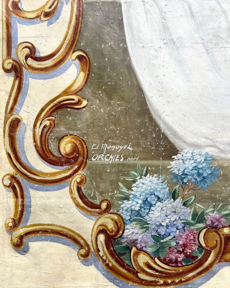 Große bemalte Leinwand, Liebende Allegorie in einem antiken Garten