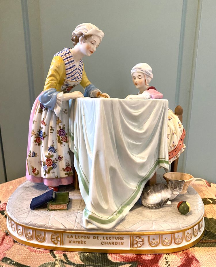 The Writing Lesson. After Chardin. Early 20th century porcelain. 18th century style. Capodimonte.