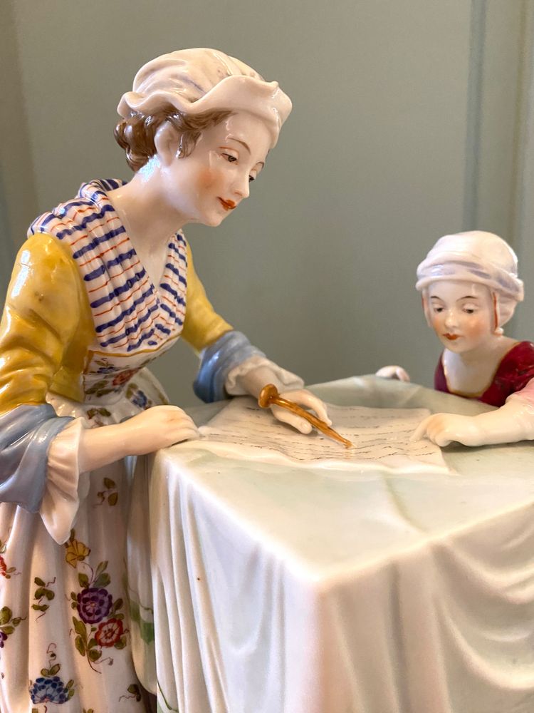 The Writing Lesson. After Chardin. Early 20th century porcelain. 18th century style. Capodimonte.
