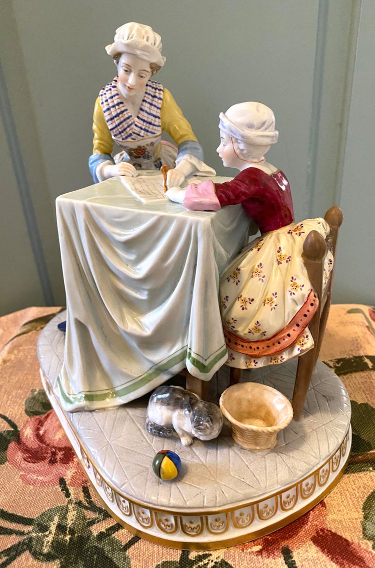 The Writing Lesson. After Chardin. Early 20th century porcelain. 18th century style. Capodimonte.
