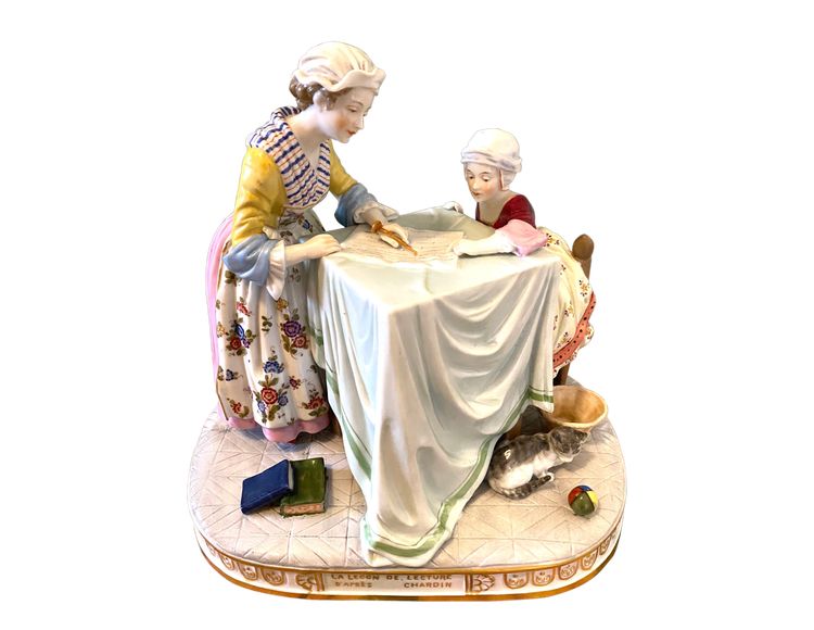 The Writing Lesson. After Chardin. Early 20th century porcelain. 18th century style. Capodimonte.