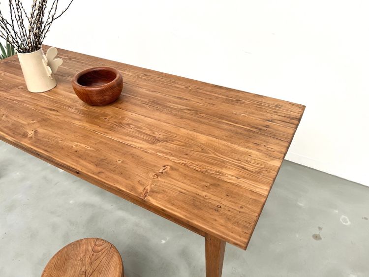 Table de ferme des années 50, chêne et pin