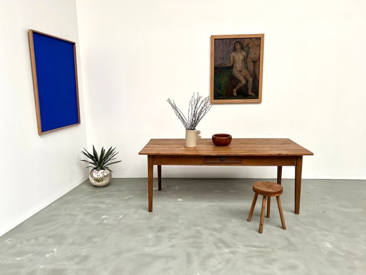 Table de ferme des années 50, chêne et pin