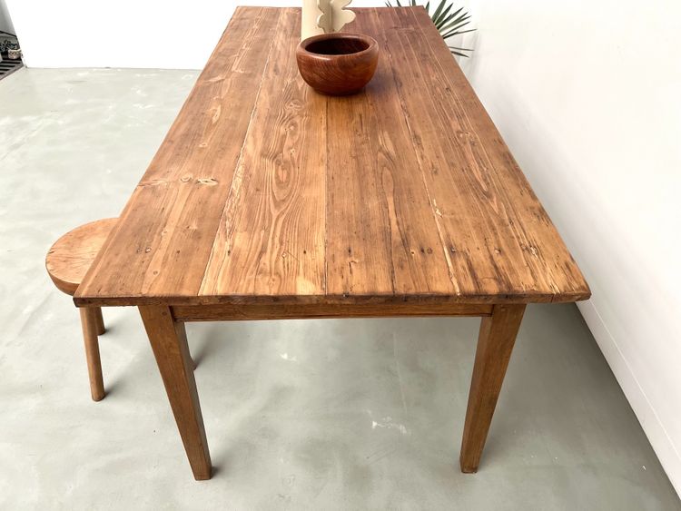 Table de ferme des années 50, chêne et pin