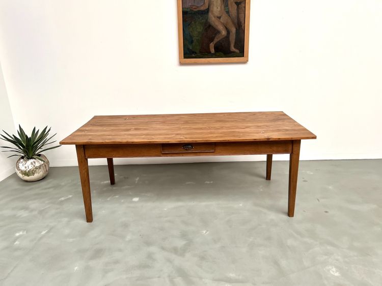 Table de ferme des années 50, chêne et pin