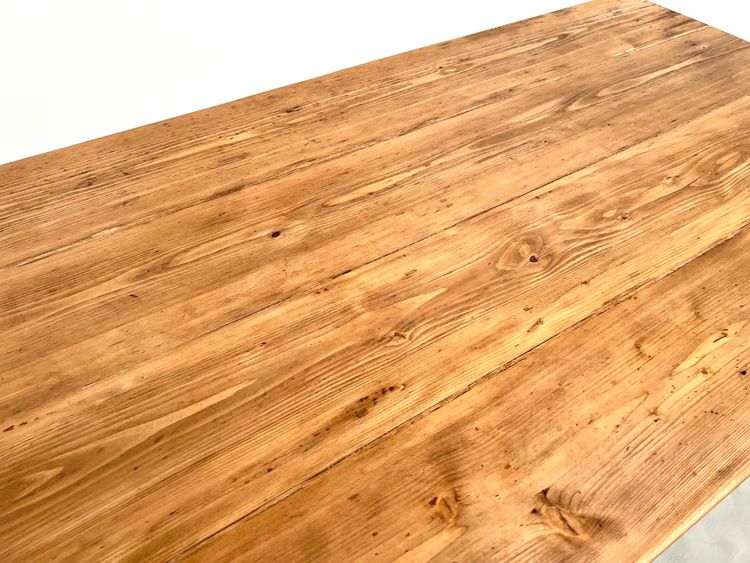 Table de ferme des années 50, chêne et pin