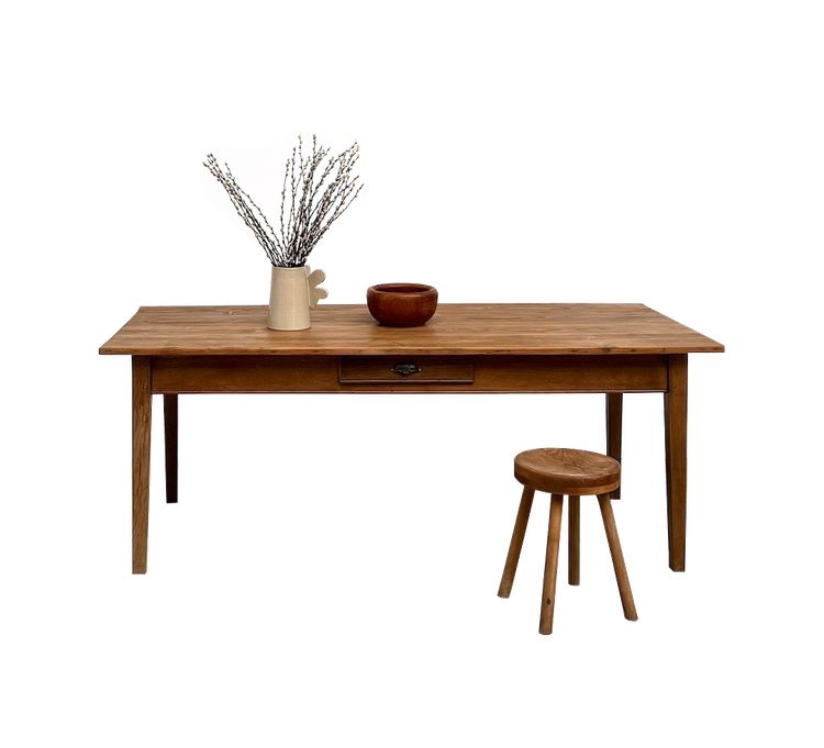Table de ferme des années 50, chêne et pin