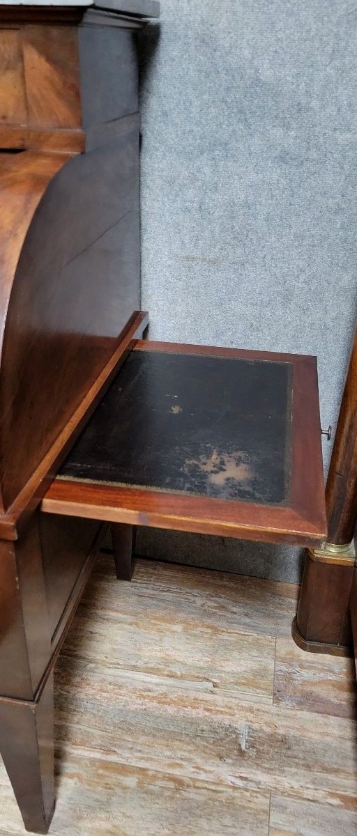 Grande scrivania a cilindro d'epoca Impero in mogano
