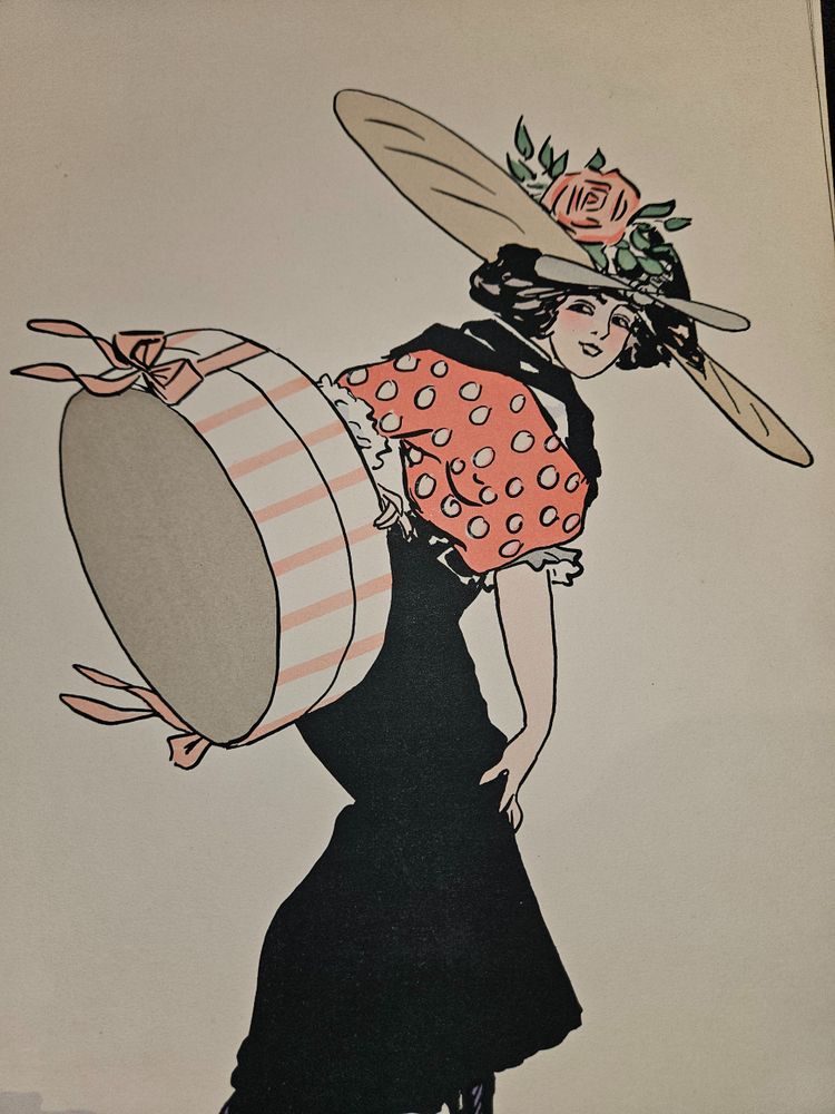 L'illustrateur Art Nouveau PLUM  Santos  - 1910 " Les chapeaux aéroplanes à PARIS  -  9 aquarelles 