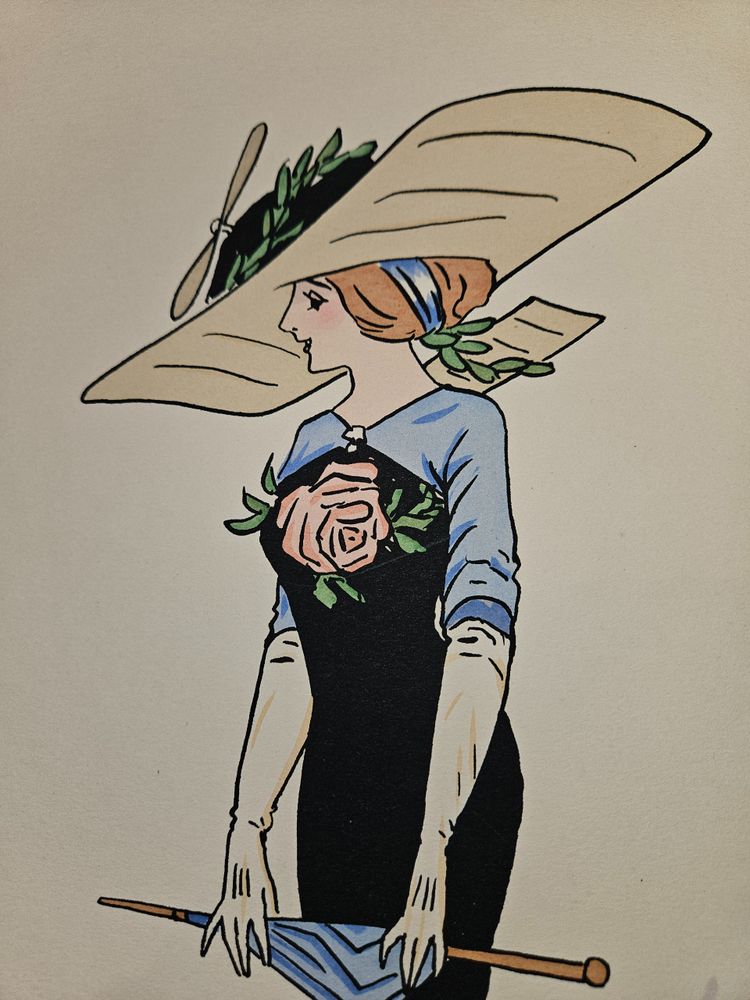 L'illustrateur Art Nouveau PLUM  Santos  - 1910 " Les chapeaux aéroplanes à PARIS  -  9 aquarelles 