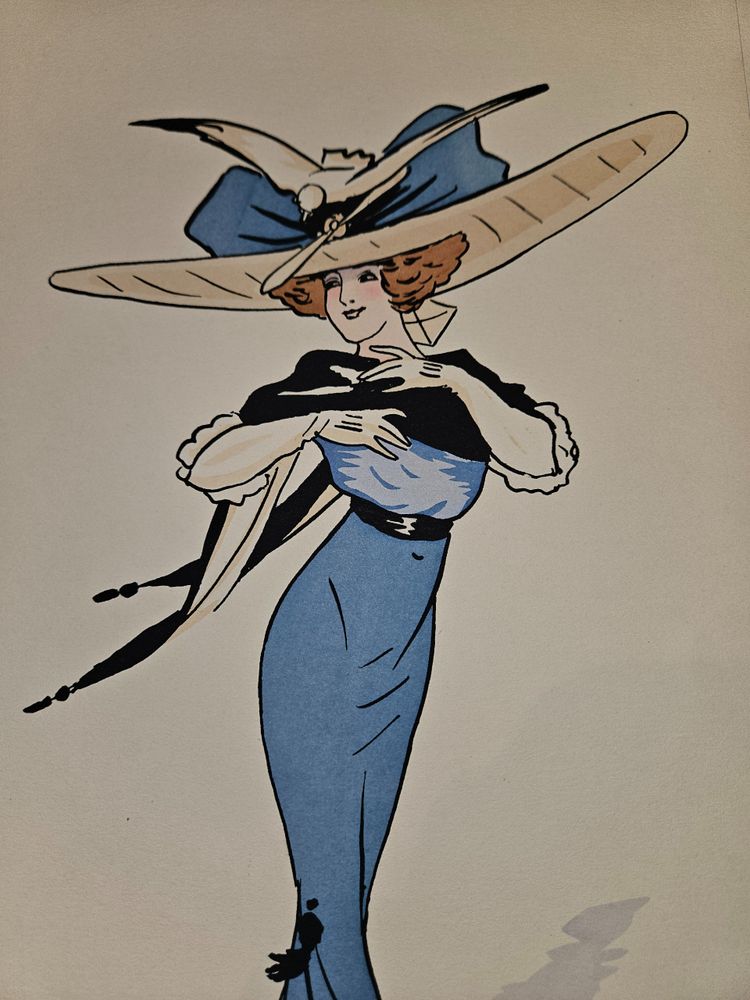 L'illustrateur Art Nouveau PLUM  Santos  - 1910 " Les chapeaux aéroplanes à PARIS  -  9 aquarelles 