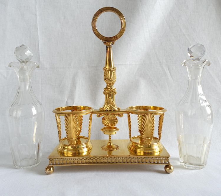 Empire oil and vinegar cruet in vermeil (solid silver gilded with gold) - Vieillard hallmark