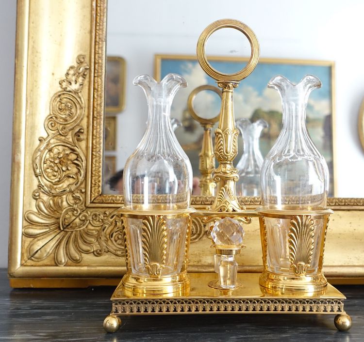 Empire oil and vinegar cruet in vermeil (solid silver gilded with gold) - Vieillard hallmark