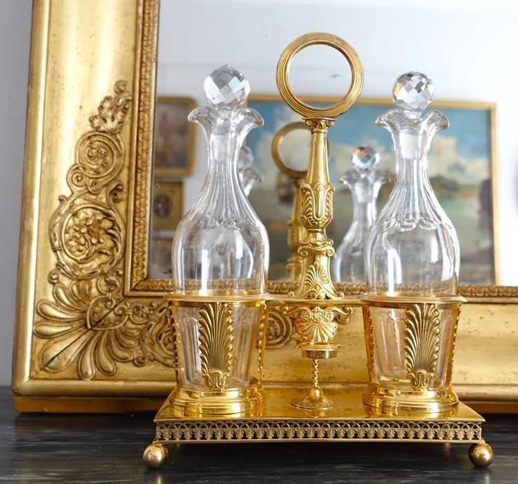 Empire oil and vinegar cruet in vermeil (solid silver gilded with gold) - Vieillard hallmark