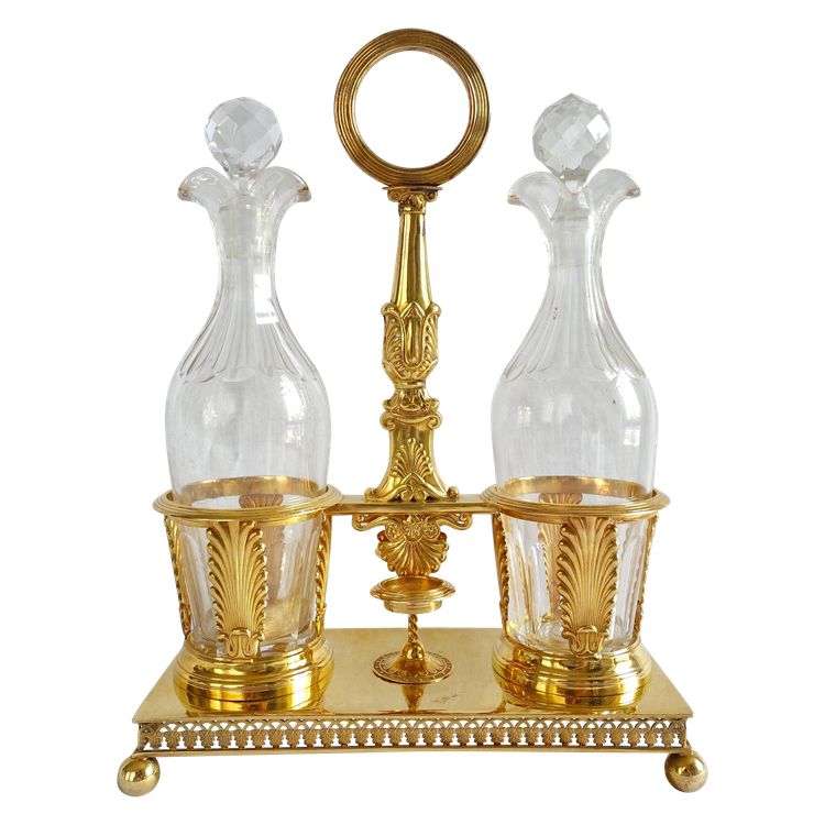Empire oil and vinegar cruet in vermeil (solid silver gilded with gold) - Vieillard hallmark