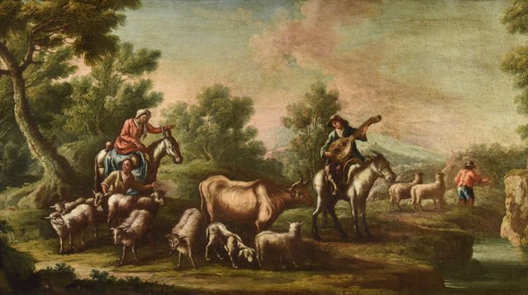 Christian Reder (Leipzig 1656 - Rome 1729) , Paysage avec idylle pastorale
