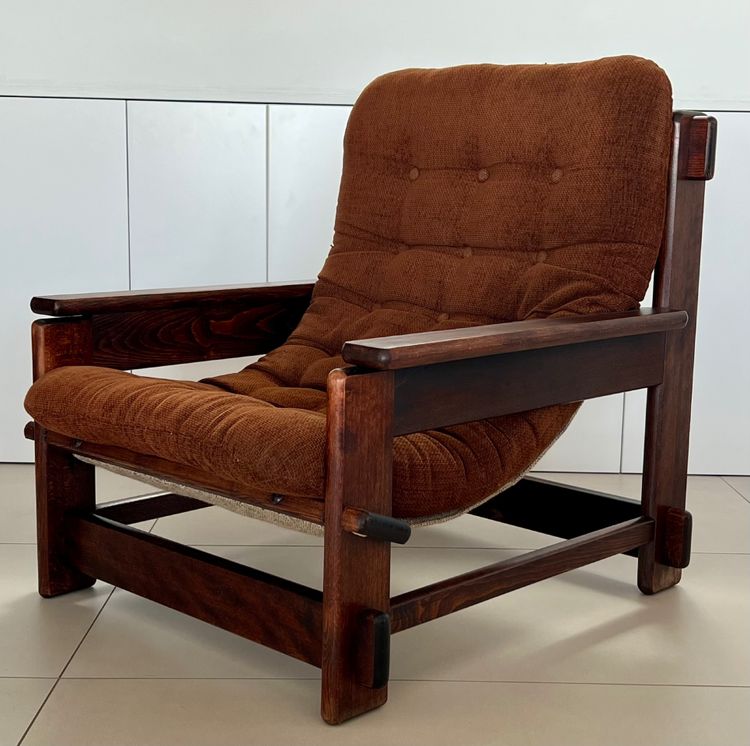 Scandinavian oak armchair and ottoman, 60s