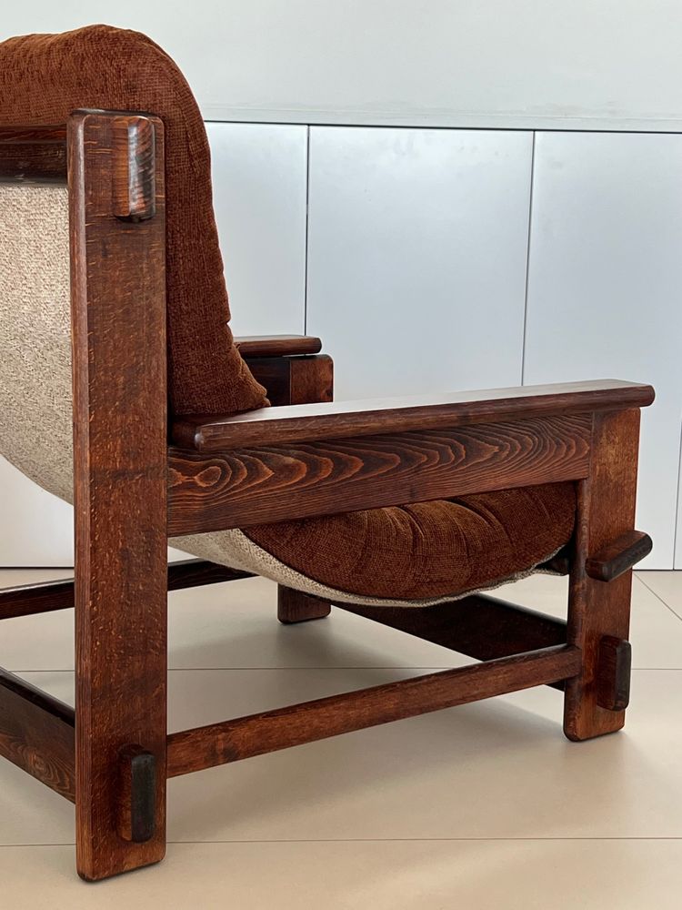Scandinavian oak armchair and ottoman, 60s
