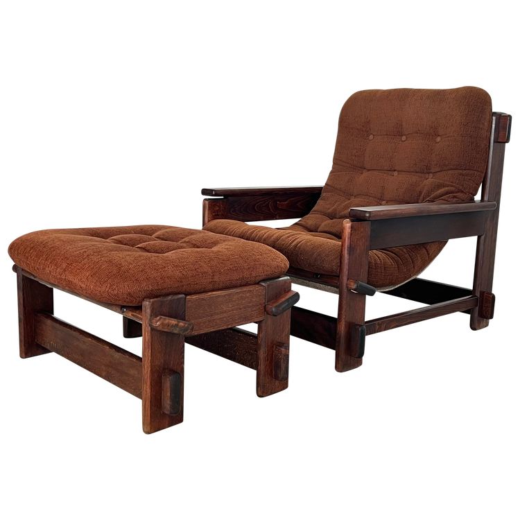 Scandinavian oak armchair and ottoman, 60s
