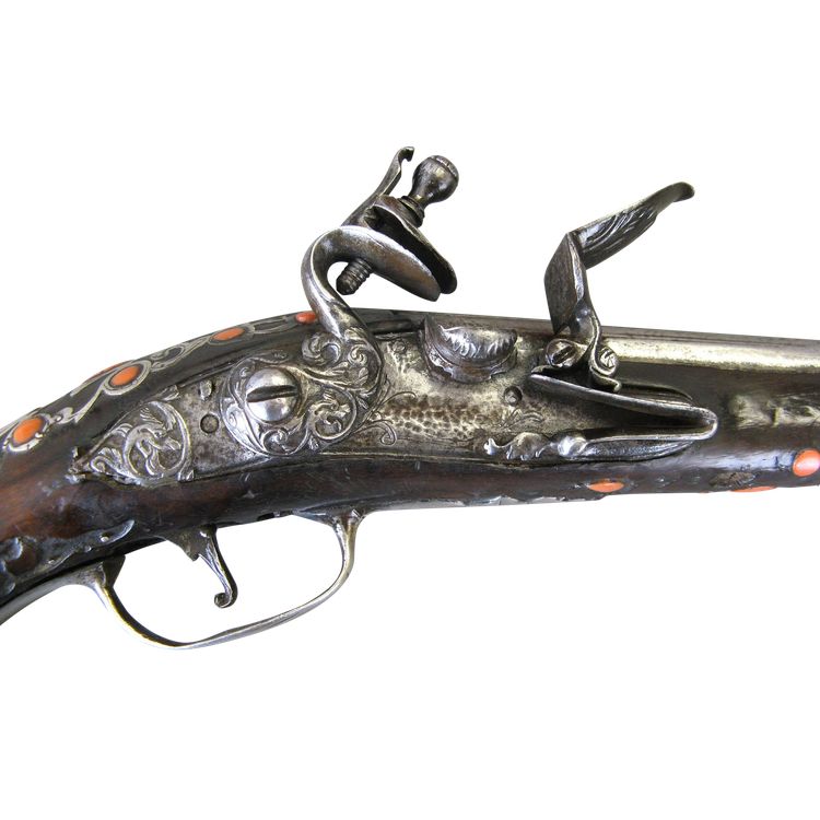 Pistola orientale a pietra focaia Impero Ottomano XIX secolo.