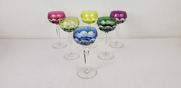 6 Val Saint Lambert crystal colored wine glasses