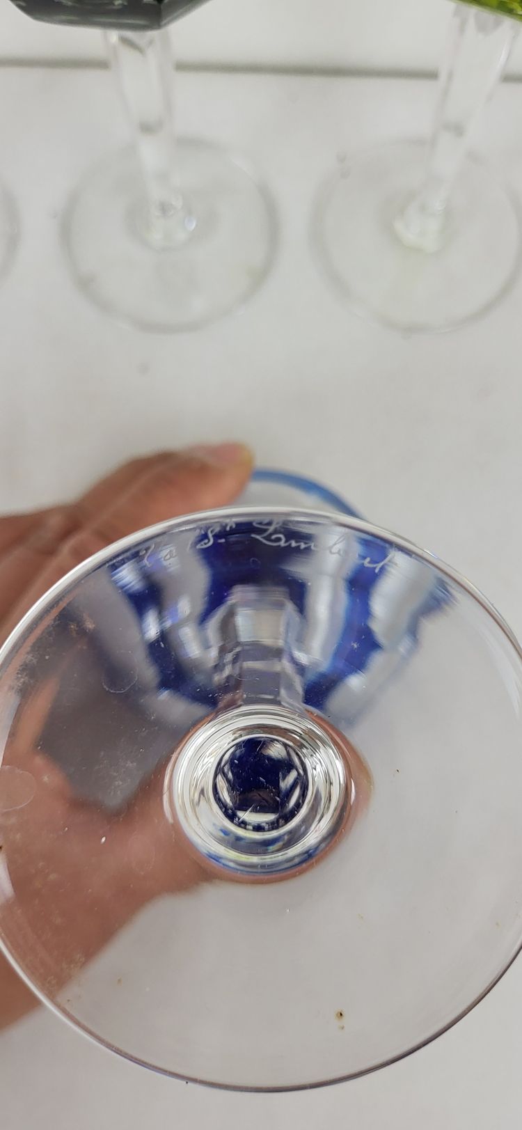 6 Val Saint Lambert crystal colored wine glasses