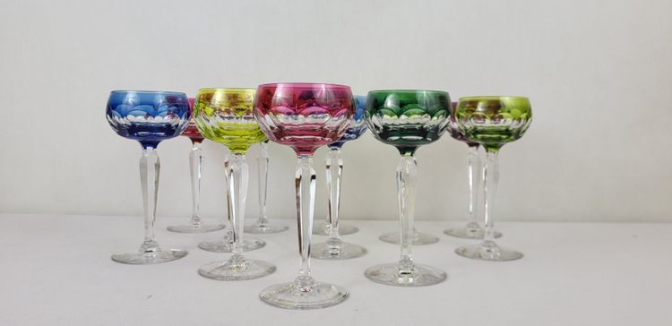 6 Val Saint Lambert crystal colored wine glasses