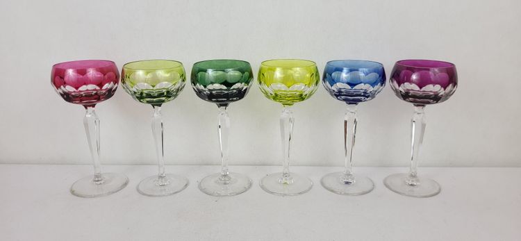 6 Val Saint Lambert crystal colored wine glasses