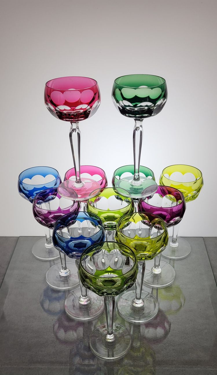 6 Val Saint Lambert crystal colored wine glasses