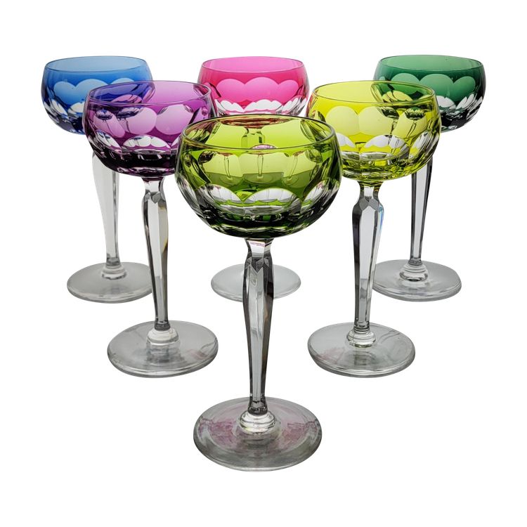 6 Val Saint Lambert crystal colored wine glasses