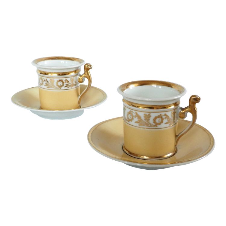 Pair of Charles X period Empire coffee cups, Nankin and gold decor - Paris porcelain