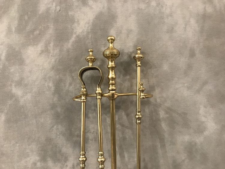 Serviteur de cheminée ancien en laiton d'époque 19 ème 