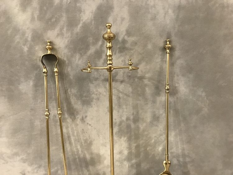 Serviteur de cheminée ancien en laiton d'époque 19 ème 