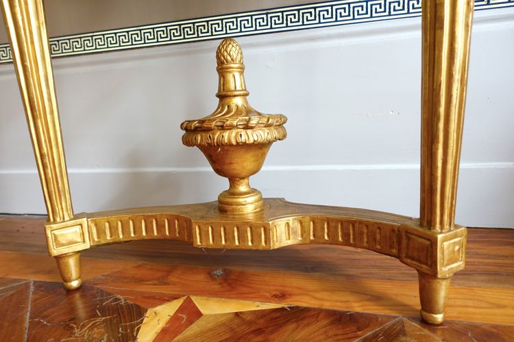 Console d'applique demi-lune d'époque Louis XVI en bois sculpté et doré vers 1780